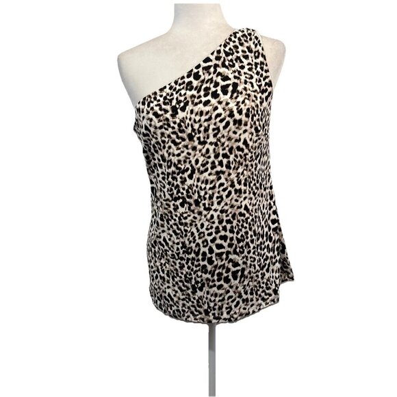 Calvin Klein One Shoulder Cheetah Print Stretchy Blouse Women Medium - Picture 1 of 13